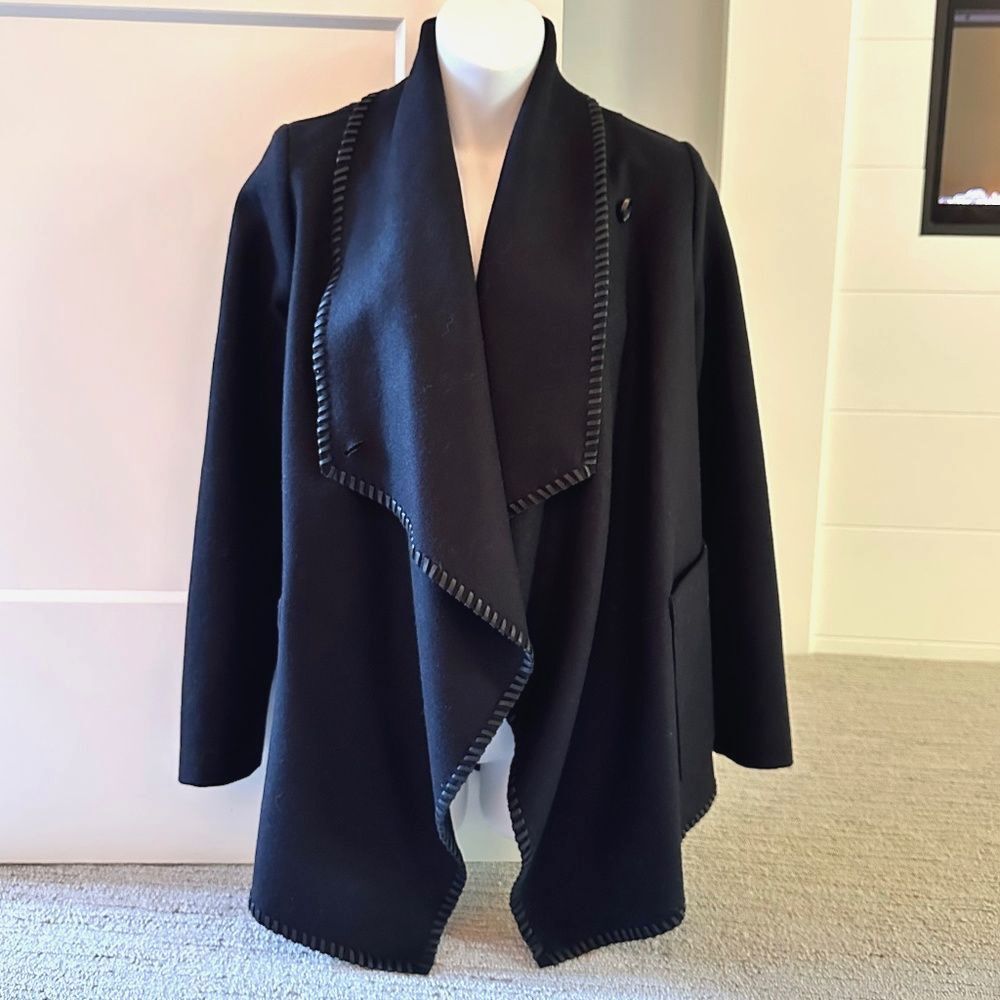 ALLSAINTS All Saints Chic Leather Stitch Trim Draped Jacket Coat Sz S NWT $475!!